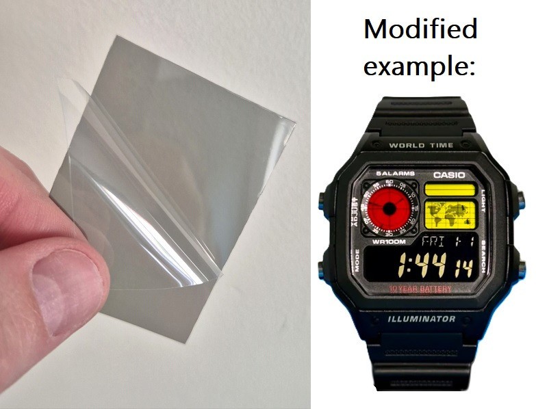 Negative polarising film for digital watch mods. (Dimensions: 60mm x 45mm)