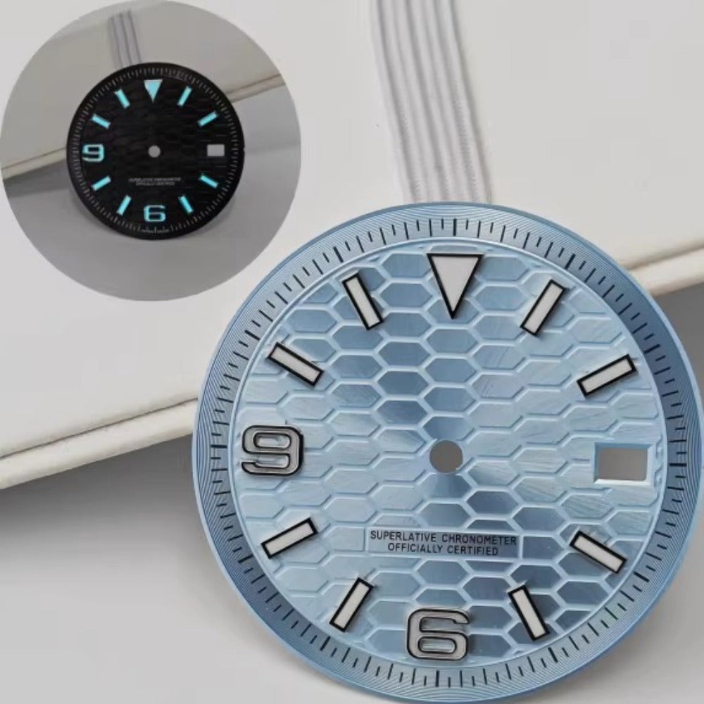 31mm Sky Blue Modified Honeycomb Vein Diving Watch Dial for NH35 NH36 No Logo