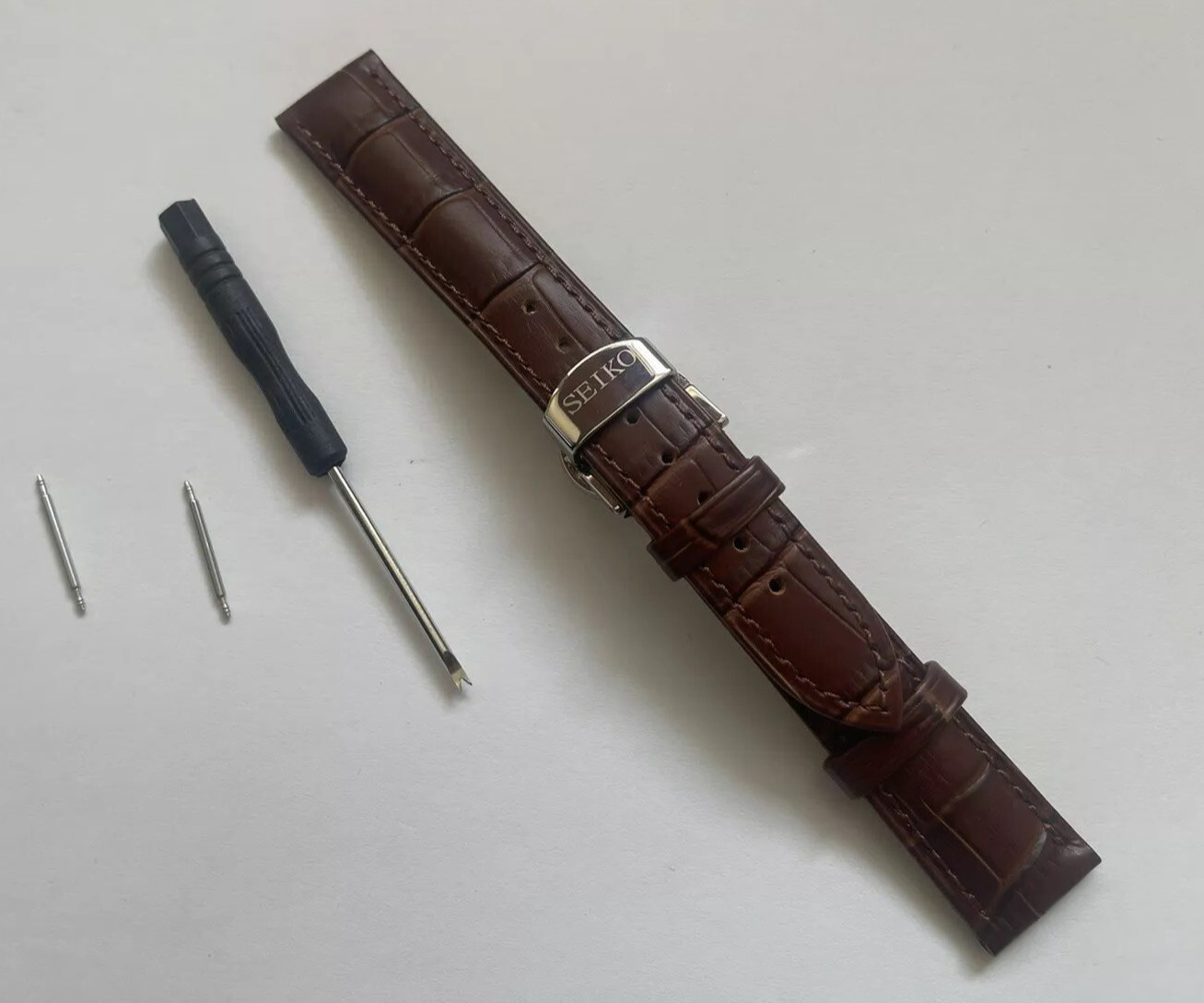 Seiko 20mm Brown Croc Leather Strap with stainless steel Butterfly Deployment