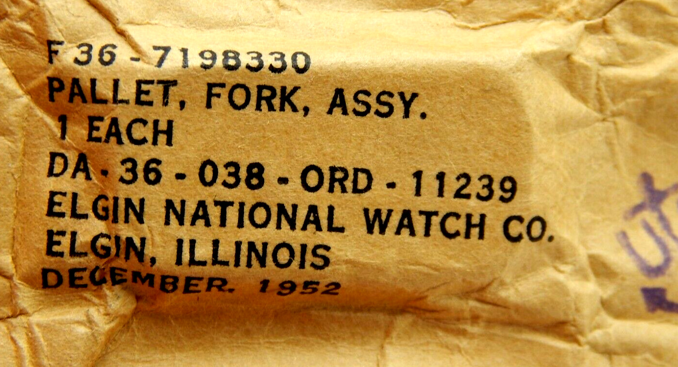 Quantity 1 Elgin watch pallet fork New Old Stock Military WWII Korean War Era