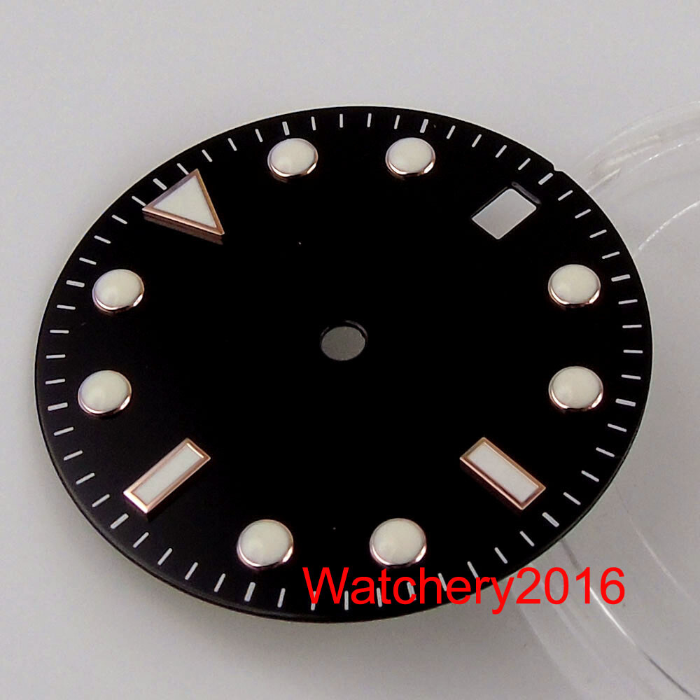 28.5mm Sunburst Watch Dial Luminous Green Rose gold Fit NH35 Miyota DG Movement