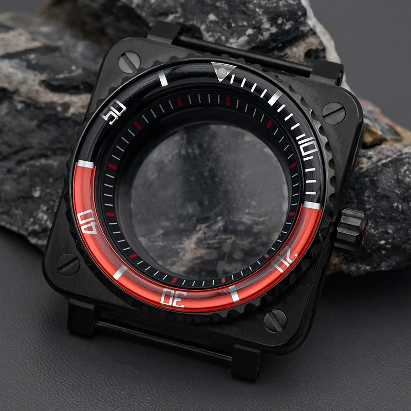 Steel Watch Case for NH35 NH36 NH34 Black Square Sapphire Glass Mod Parts New