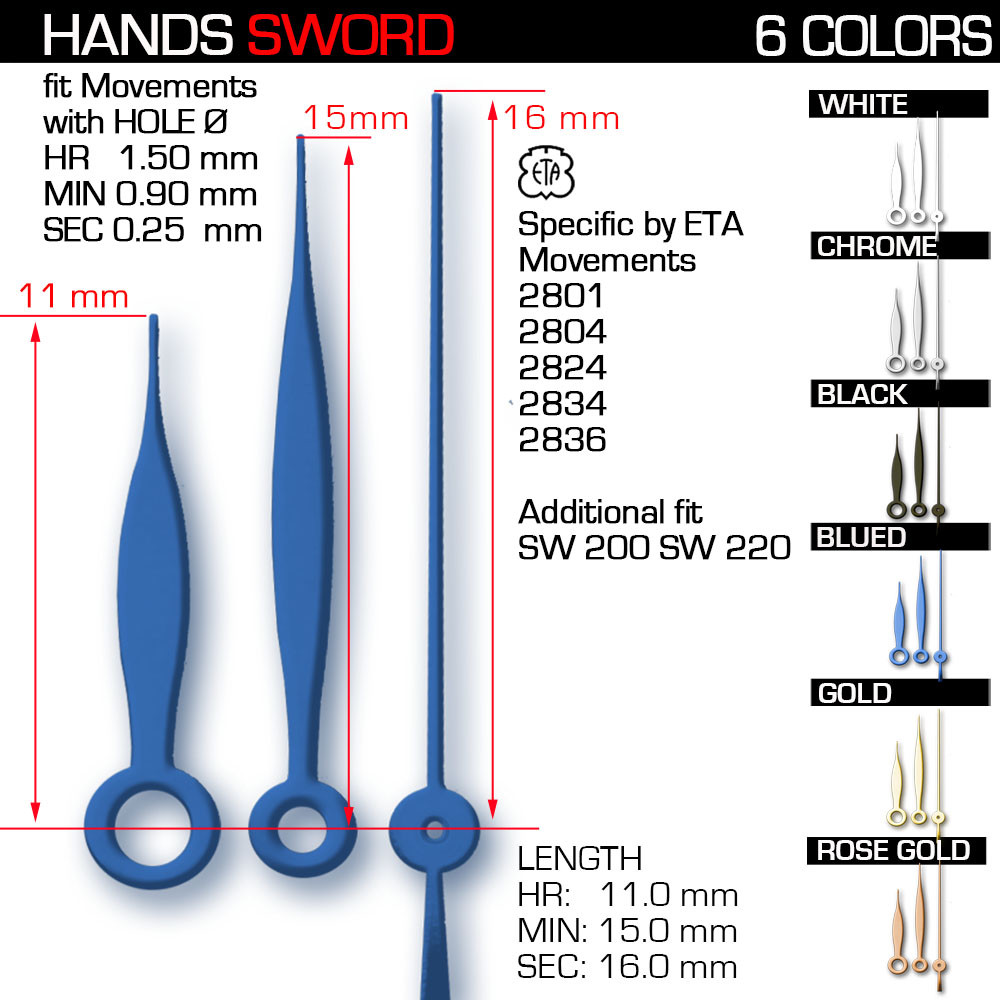 HANDS SET FOR MOVEMENT ETA 2801 2804 2824 2834 2836 SW200 SW220 Ref SWORD