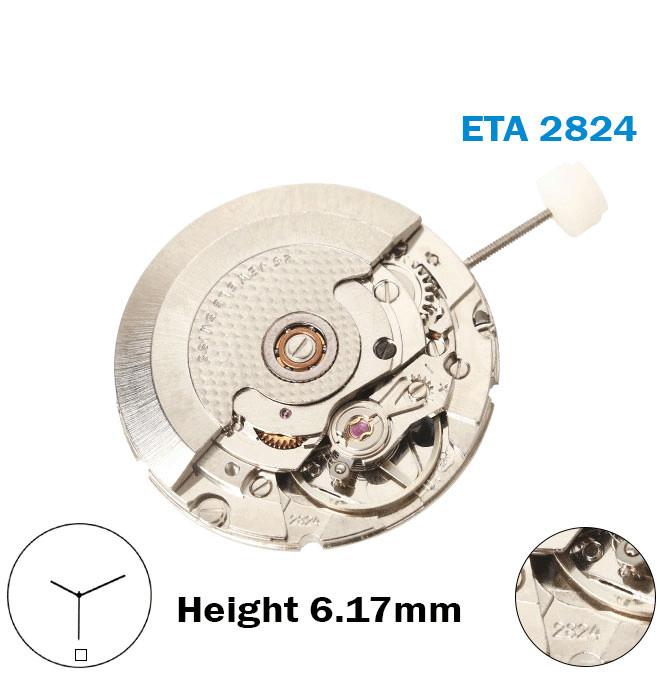 ETA 2824-Swiss Automatic Movement-Blue Date Disk At 6-3 Hands-H:6.17mm.