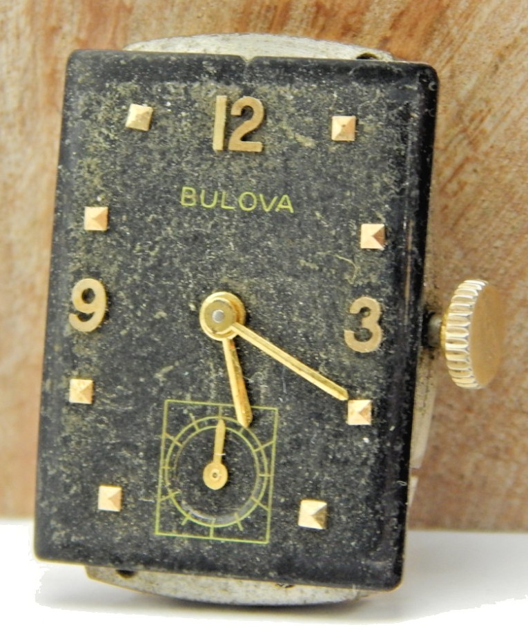 Vintage 1947 Bulova 7AK 21 jewel art deco wrist watch movement w/ dial & hands