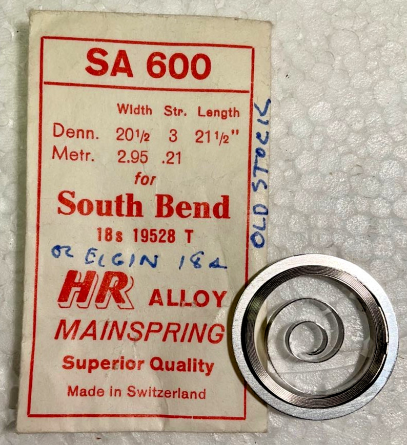VINTAGE POCKET WATCH MAIN SPRING MAINSPRING ELGIN SOUTH BEND SIZE 18 18S NOS