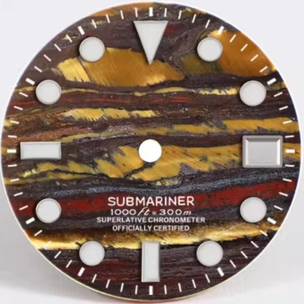 Tiger’s Eye Stone with Date Modified 28.5mm Watch Dial for NH35 SUB Blue Lume