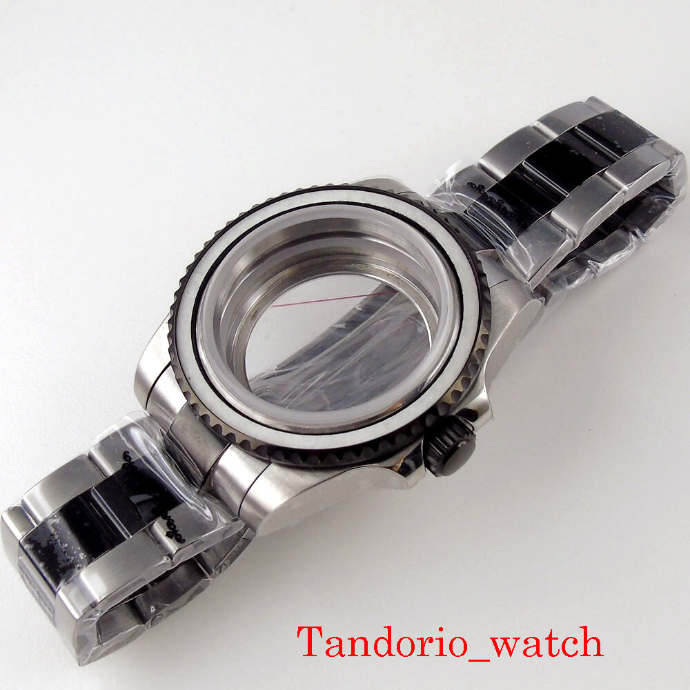 Fit NH35A NH36A Movement 40mm Watch Case Black PVD Ceramic Bezel Sapphire Glass