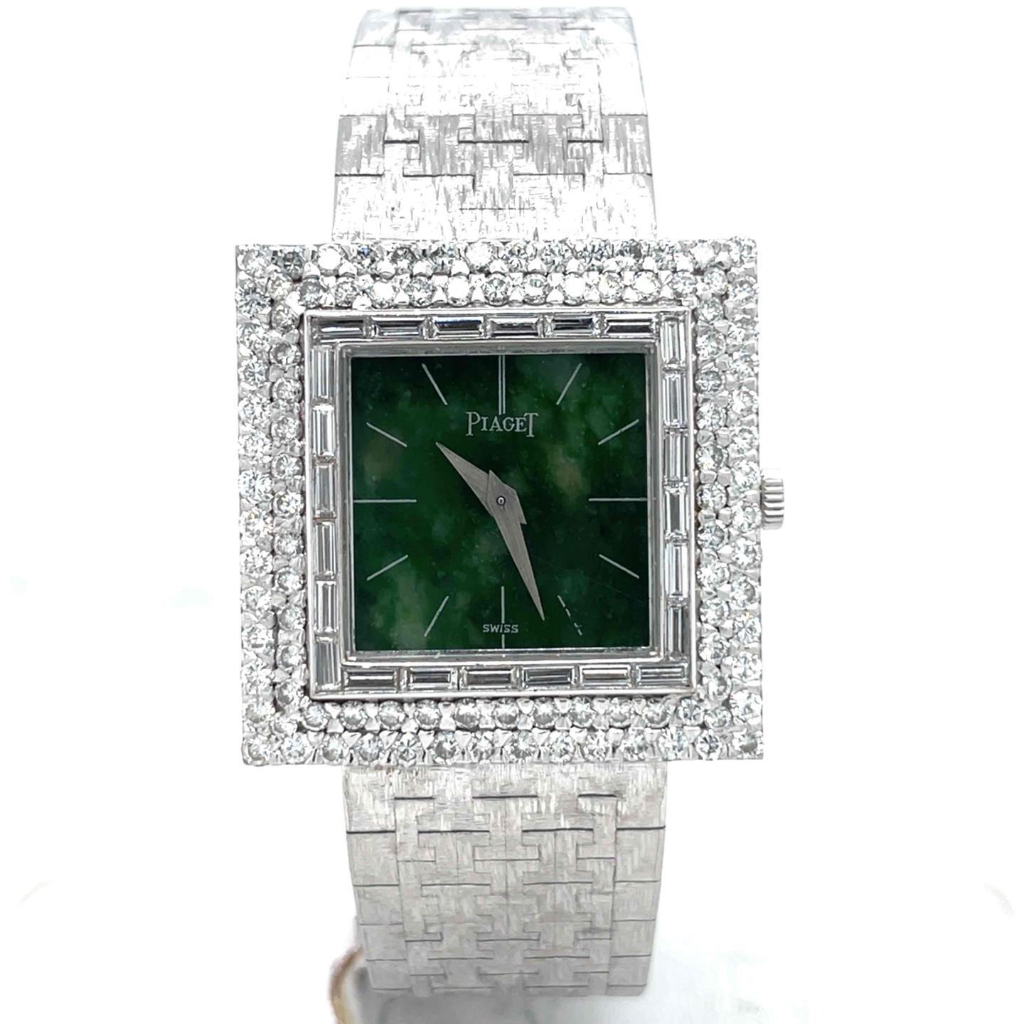 Piaget Vintage Hand Wind 18k White Gold Factory Diamond Bezel Green Dial 9209A67
