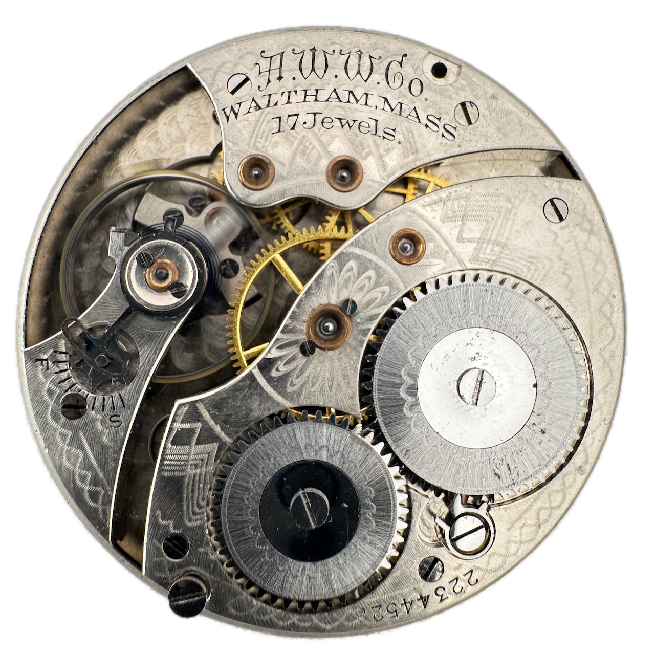 Antique 1918 Waltham White Dial 17J Mechanical Pocket Watch Movement No.225 Runs