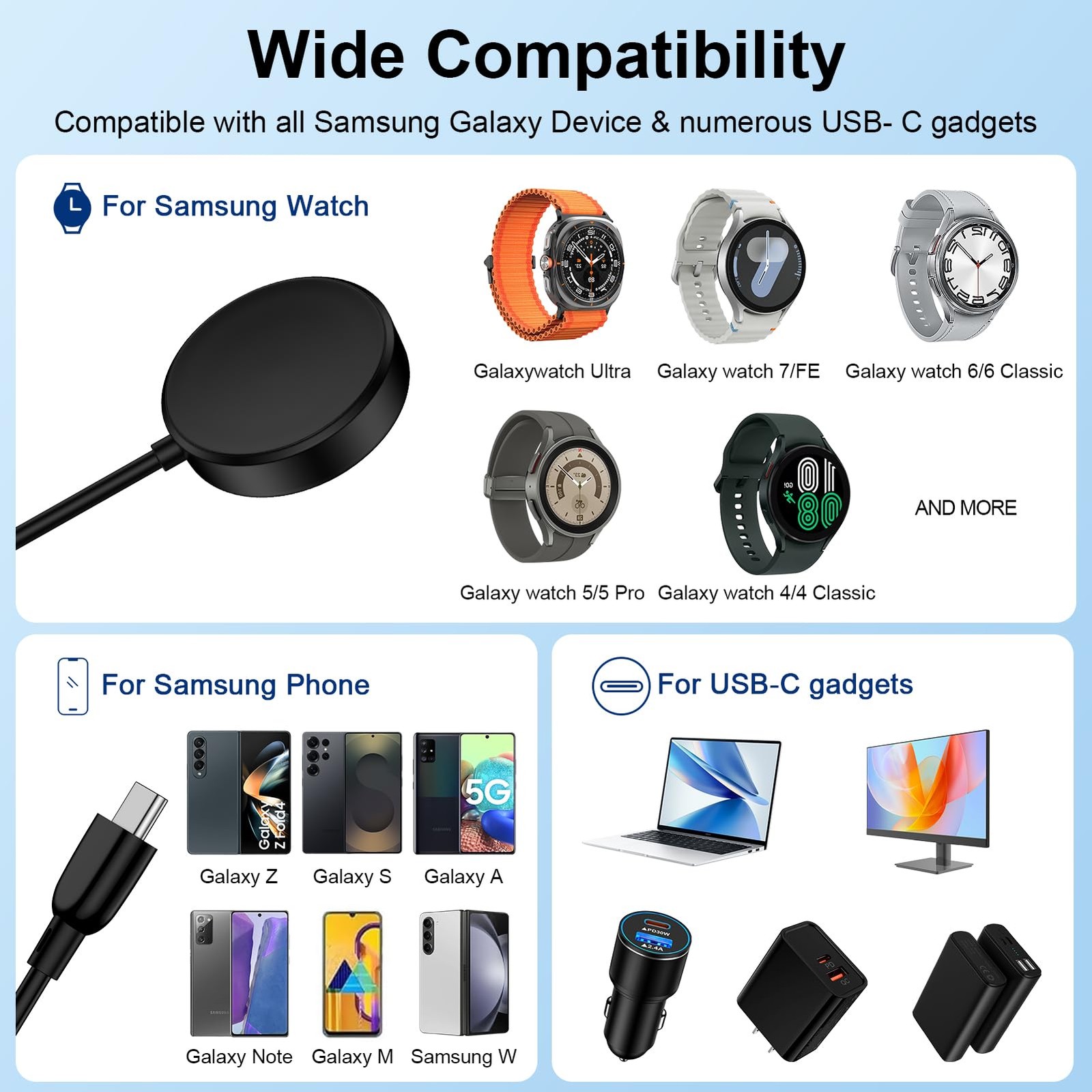 Samsung Watch Charger for Samsung Galaxy Watch 8/8 Classic/7/6/Ultra/FE