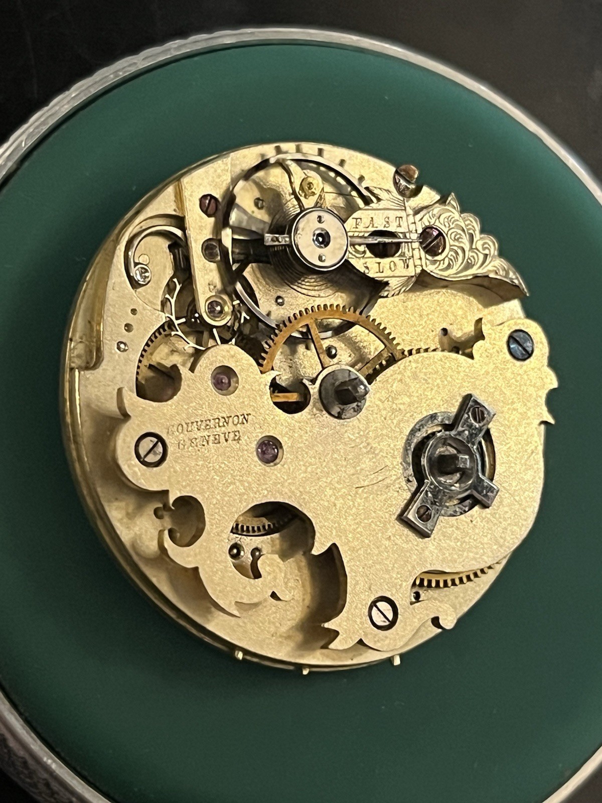 RUNNING Gouvernon Geneve Skeletonized & Decorized Pocket Watch Movement Key Wind
