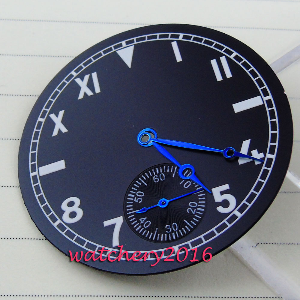 38.9mm Black California Watch Dial+Blue Hands Fit ETA 6498 ST3620 Small Second