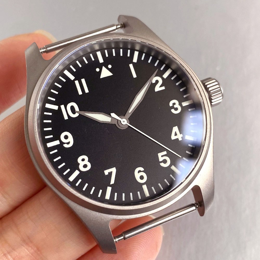 39mm Titanium Pilot Watch Parts Case+Dial Set Fit NH35 Miyota8215 ETA2824 PT5000