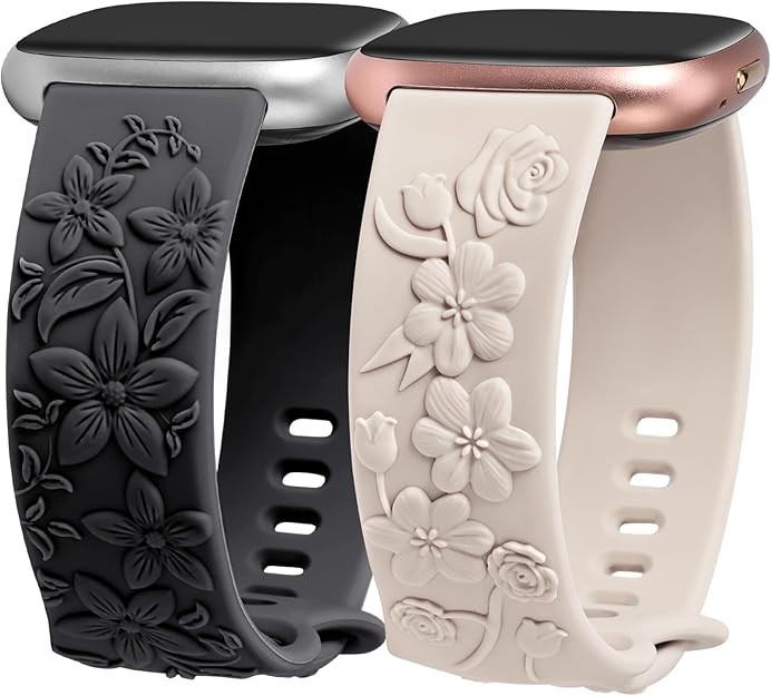 Minyee 2 Pack Floral Engraved Band Compatible with Fitbit Versa 4/V… Fast Ship