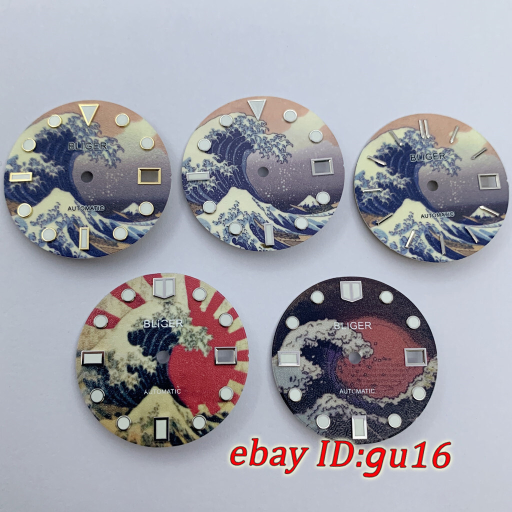 29mm super green luminous Kanagawa Surfing watch Dial fit NH35 NH36 movement