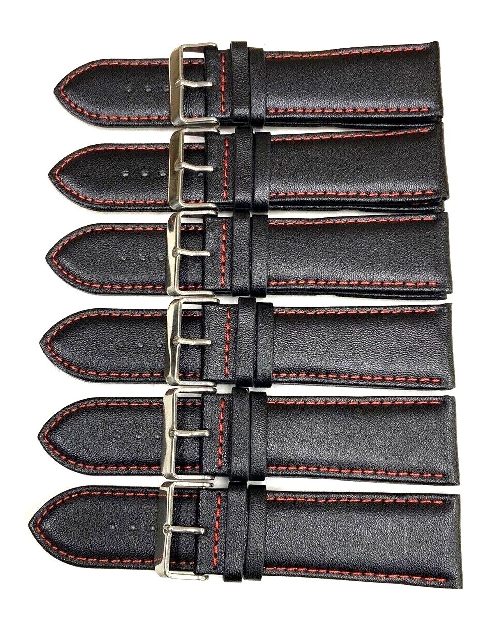 Watch Band Genuine Leather Plain PADDED With Stitches Black Color Of Size 26MM