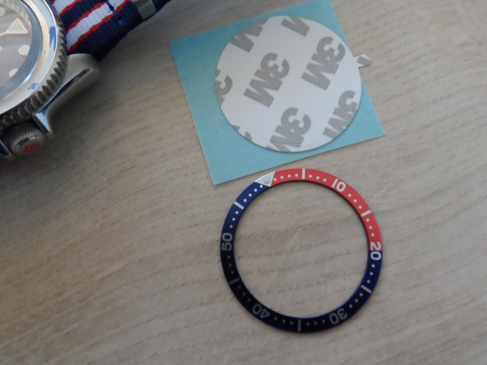 Flat Aluminum Pepsi Bezel Insert for Seiko SKX SRPD Bezel Blue Red+Adhesive Ring