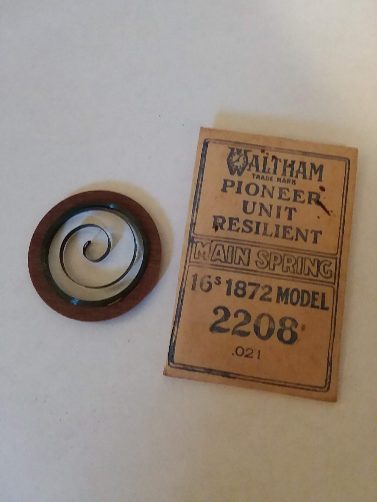 Waltham 16s Size Pocket Watch Mainspring Model 1872 No 2208 .021 Pioneer Unit