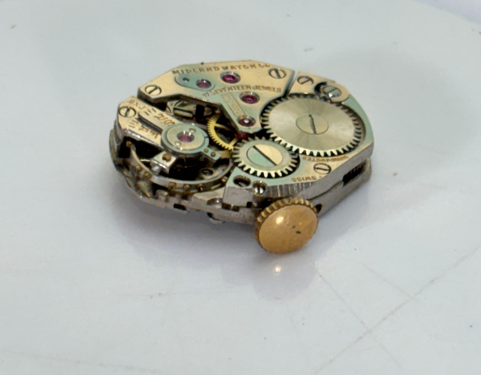 Midland Swiss 17 Jewel Vintage Watch Movement, Art Deco, Untested