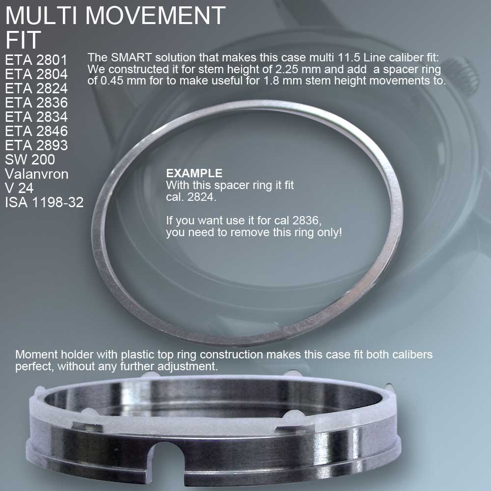 WATCH CASE KNOBS Ø 40 MM, WR 50 M, FOR ETA 2824-2 +++ SW 200 +++, ST. STEEL