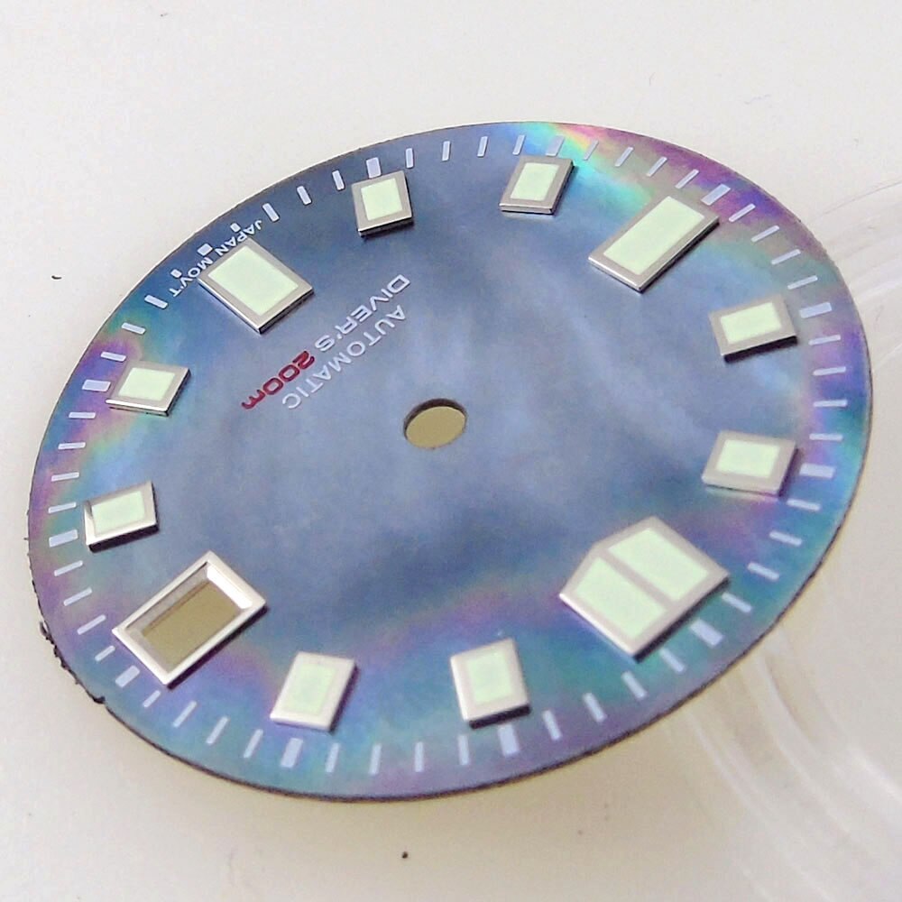 29MM Green Luminous Black White Shell Watch Dial Fit NH35 NH35A NH36 Automatic