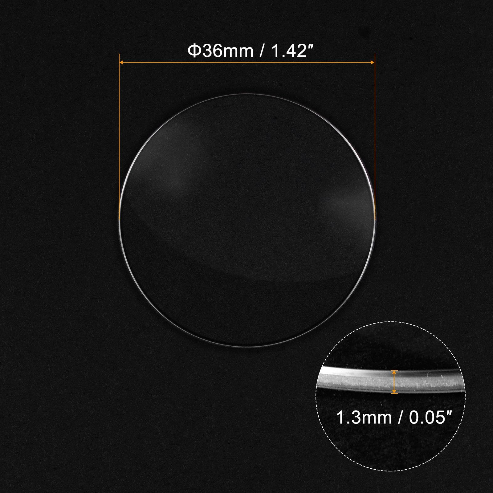 Glass Watch Single Lens Round 36mm Dia 1.3mm Edge Thickness, Transparent