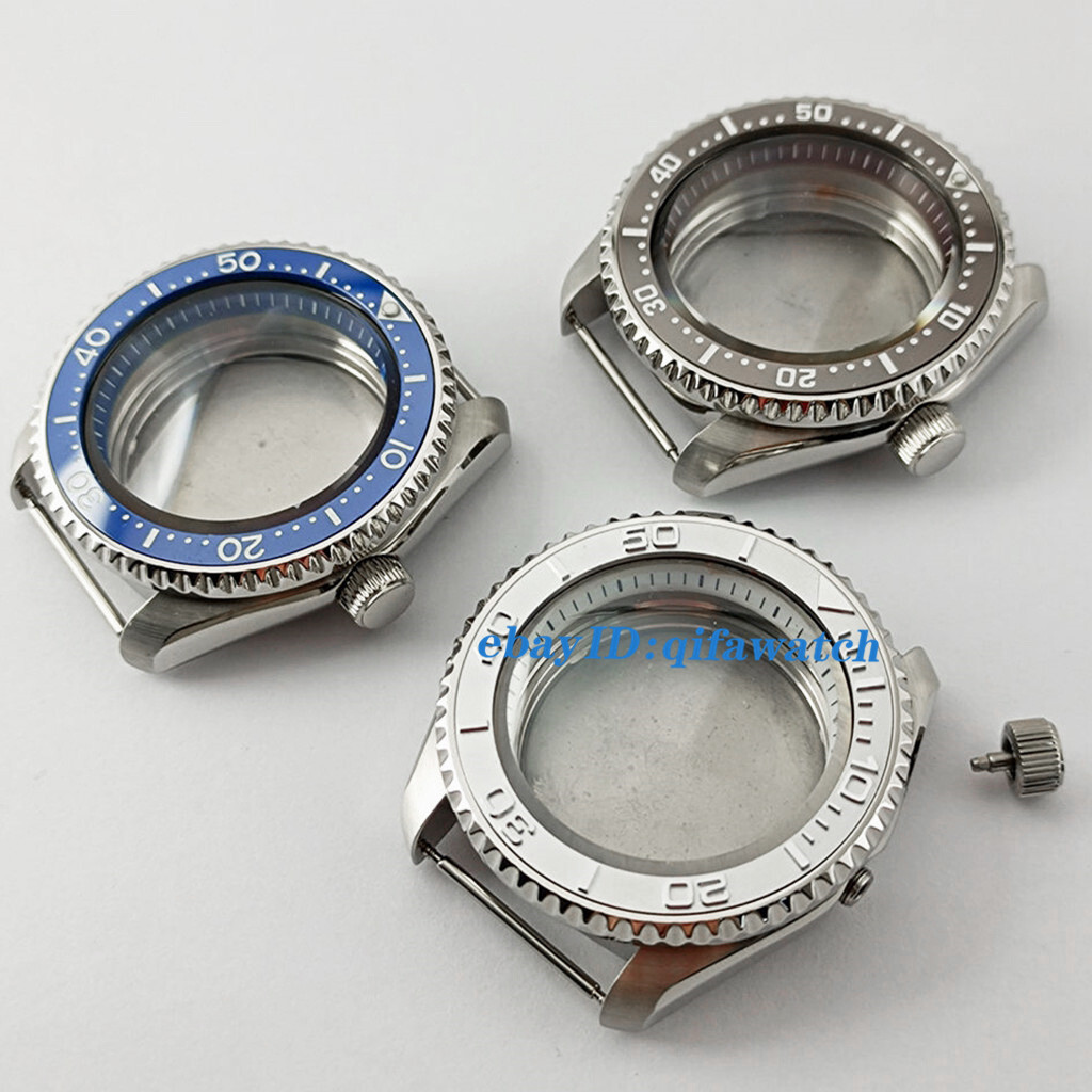 42mm Silver Ceramic Bezel Double Dome Sapphire Watch Case NH35 NH36 movement