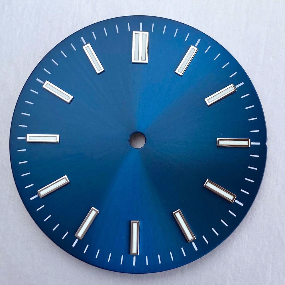 New 32mm Silver Blue Black Watch Dial Green Luminous Fit NH35 ETA2824 Miyota8215