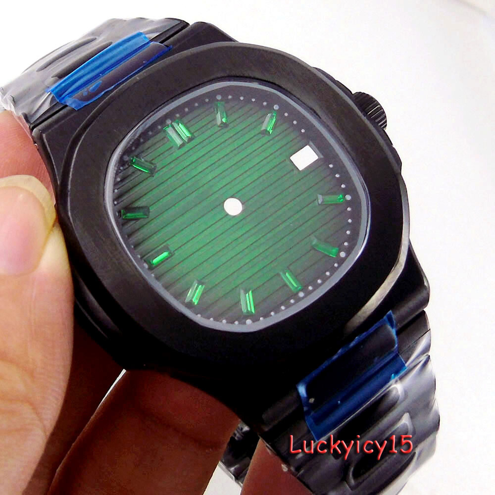 BLIGER 40mm Square Watch Case 29.8MM Green Blue Dial Color Marks Fit NH35A Watch