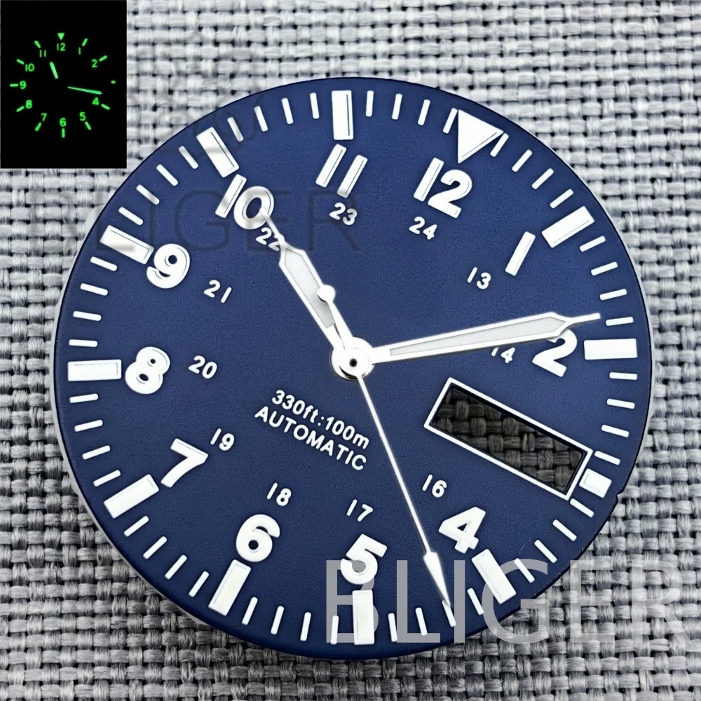 29mm Vintage Matte Watch Dial+hands Green Luminous For NH36 Movement Watch Parts