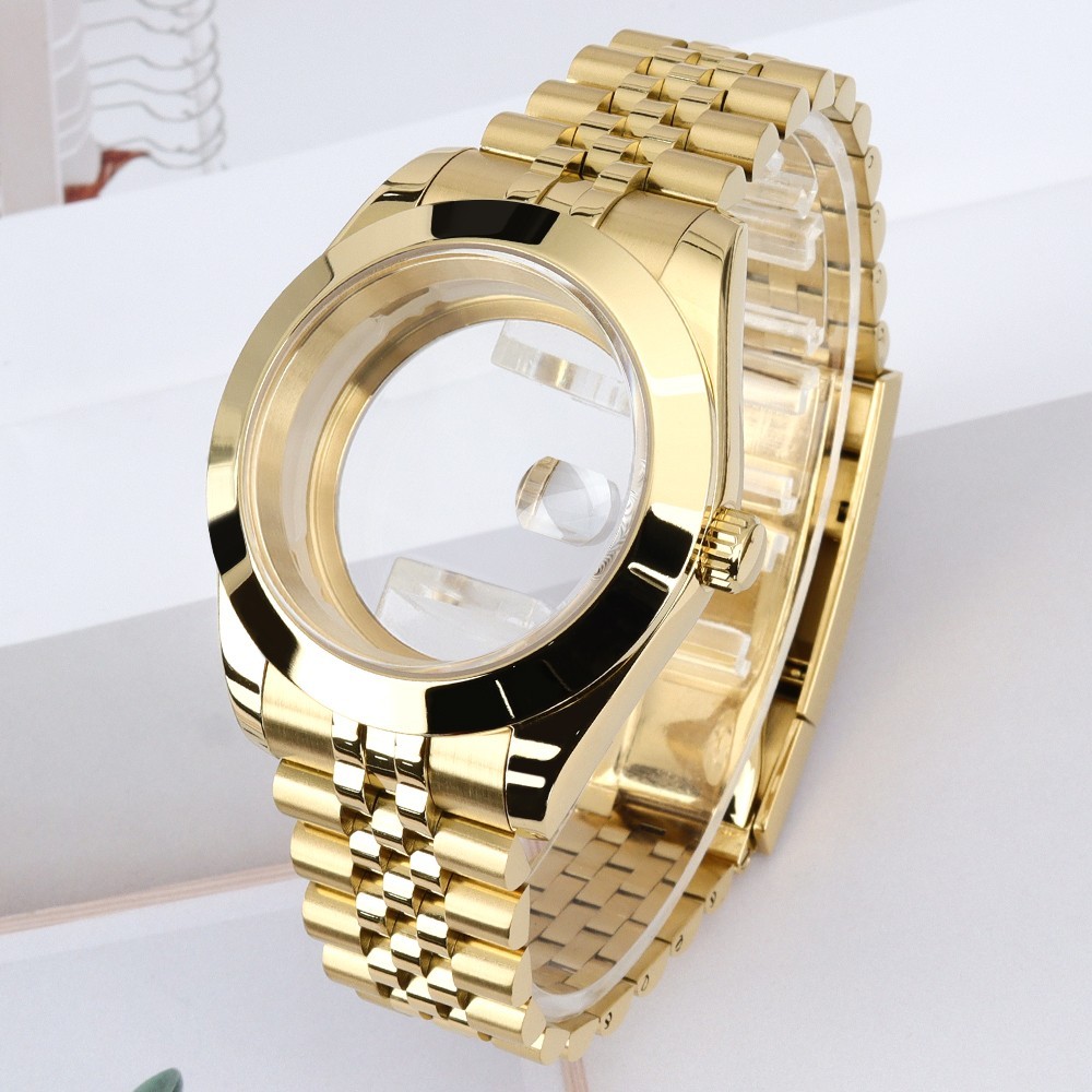 STEEL Bevel Edge 36mm/39mm Oyster Watch Cases Golden For Seiko NH35 Miyota 8215