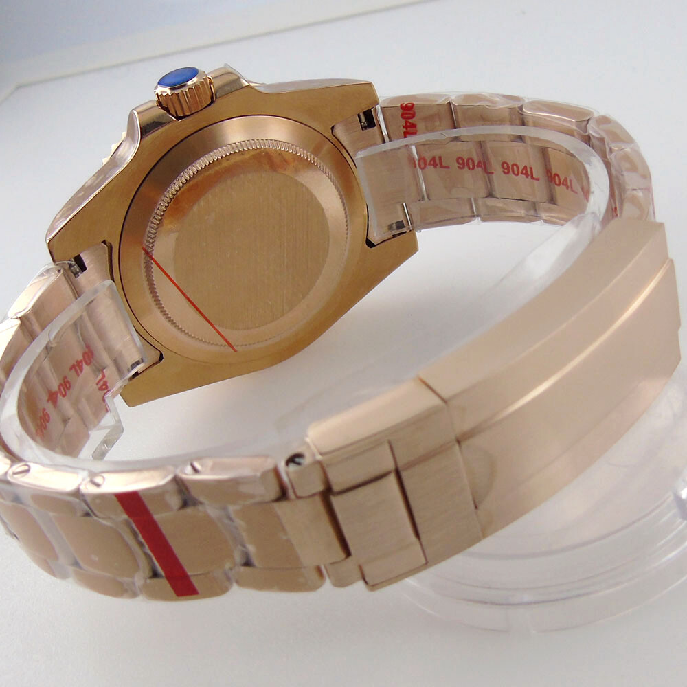38mm Rose Golden Watch Case Sapphire Glass Ceramic Bezel For NH35 NH36 movement