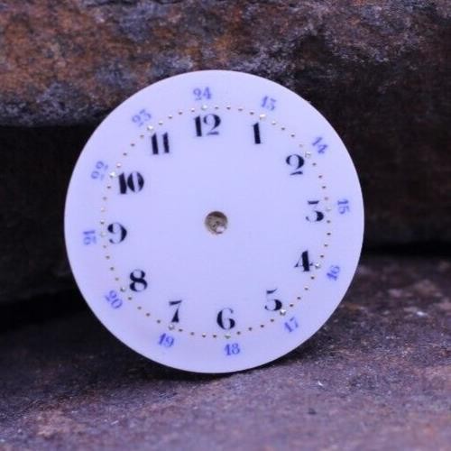 NOS SWISS PORCELAIN WATCH DIAL ROMAN NUMERALS BLUE 24hr DIAL 24mm (DI)