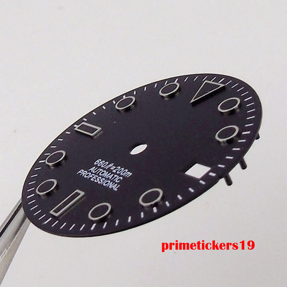 28.5mm Black/White/Green Sterile Watch Dial Face Hands Date Window Fit NH35 Movt
