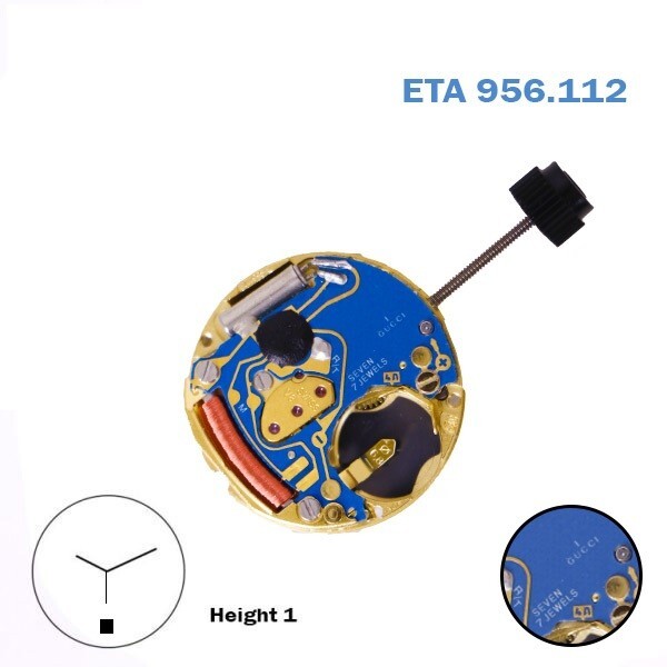 ETA 956.112 Gucci-1 Swiss Made Watch Movement, White Date Disk at 6, Height 1.