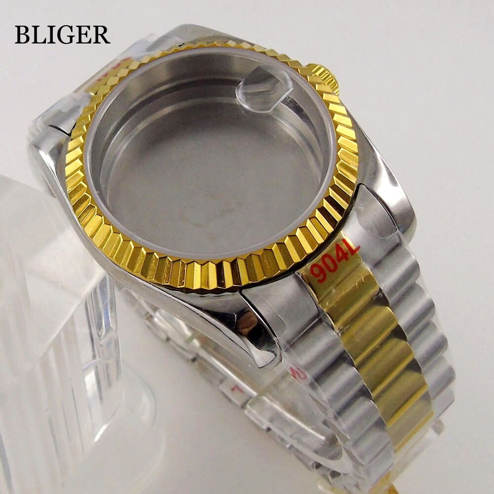 36MM/39MM Rose Gold Watch Case Fluted Bezel fit NH35 PT5000 President Bracelet