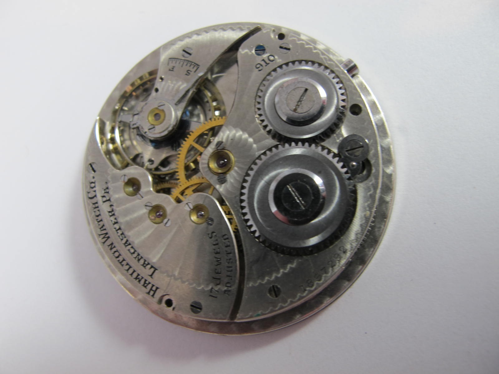 HAMILTON 910 VINTAGE POCKET WATCH MOVEMENT 17J NICKEL PLATED