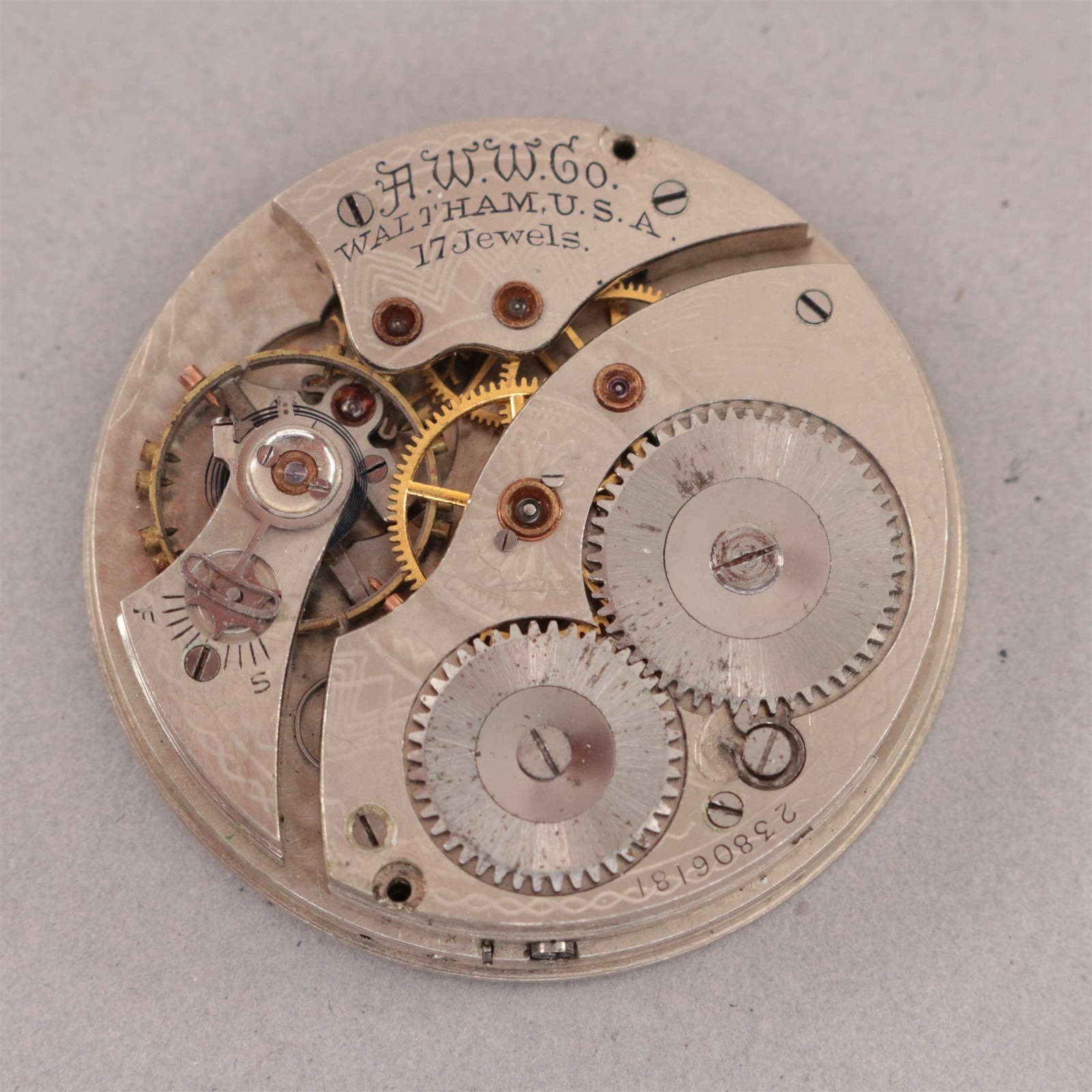 Waltham Pocket Watch Movement 12 Size 17 Jewel 1894 Model – FH496