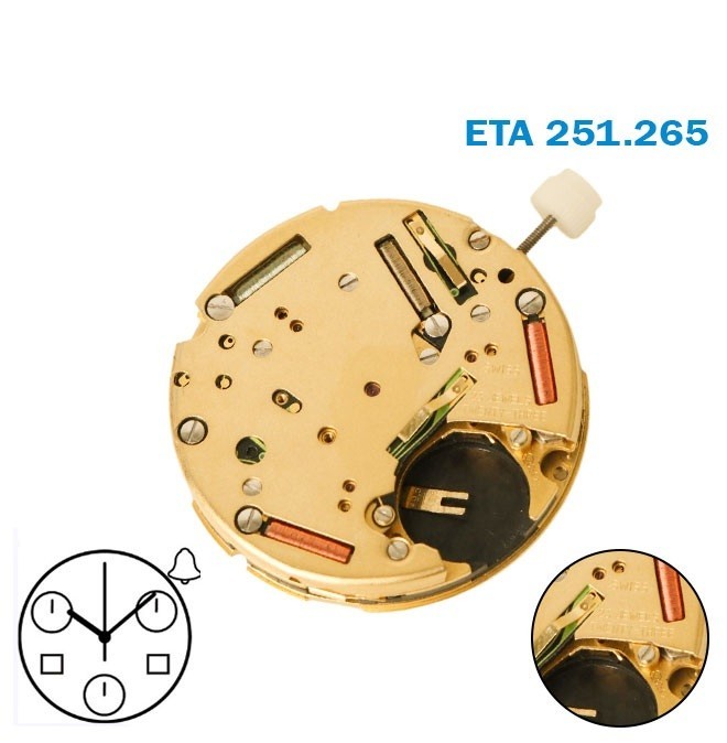 ETA 251.265 Swiss Movement, Analog, Digital, Chronograph, Alarm, 23 Jewels.