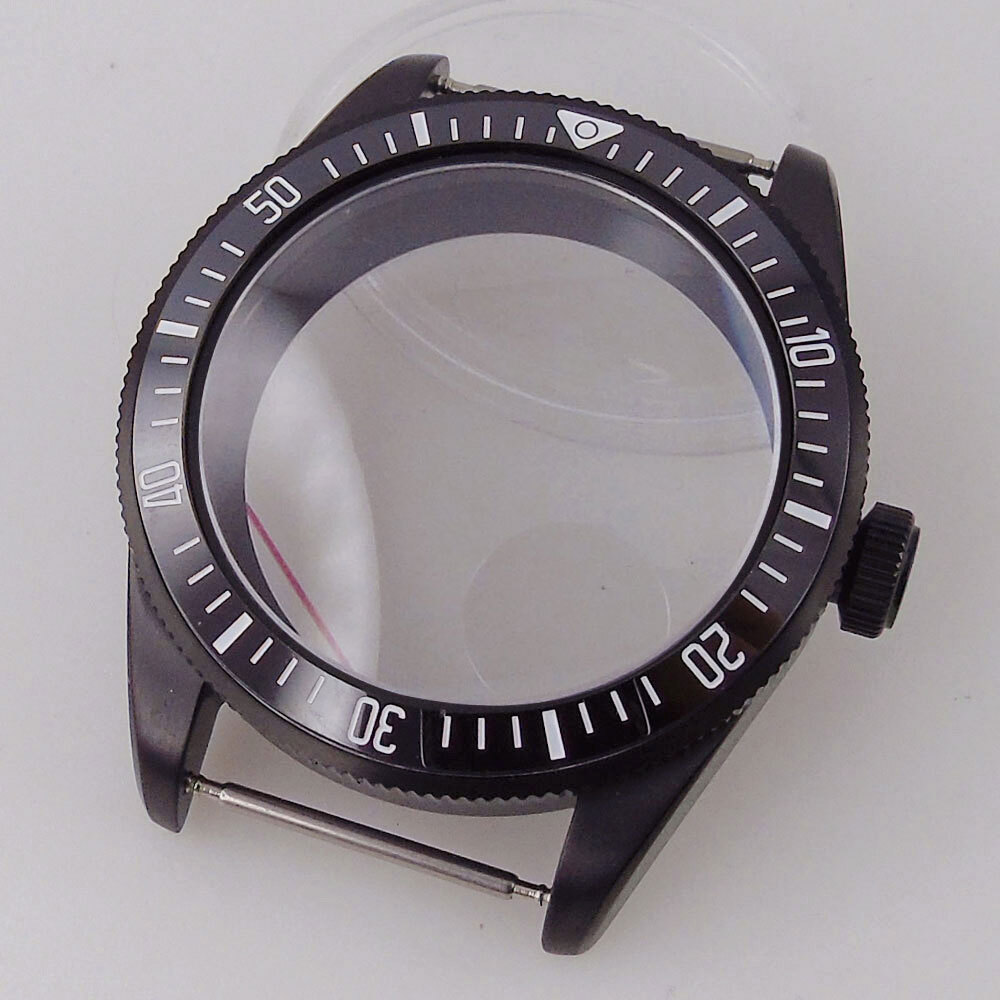 39mm Black PVD Sterile Men Watch Case Domed Sapphire Glass Fit Auto NH35A PT5000