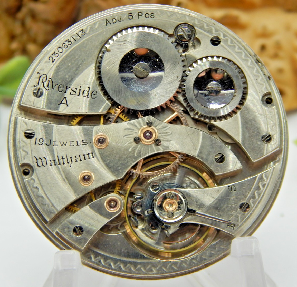 Antique Pocket watch movement Waltham Riverside Colonial A 14S 19J Open Face