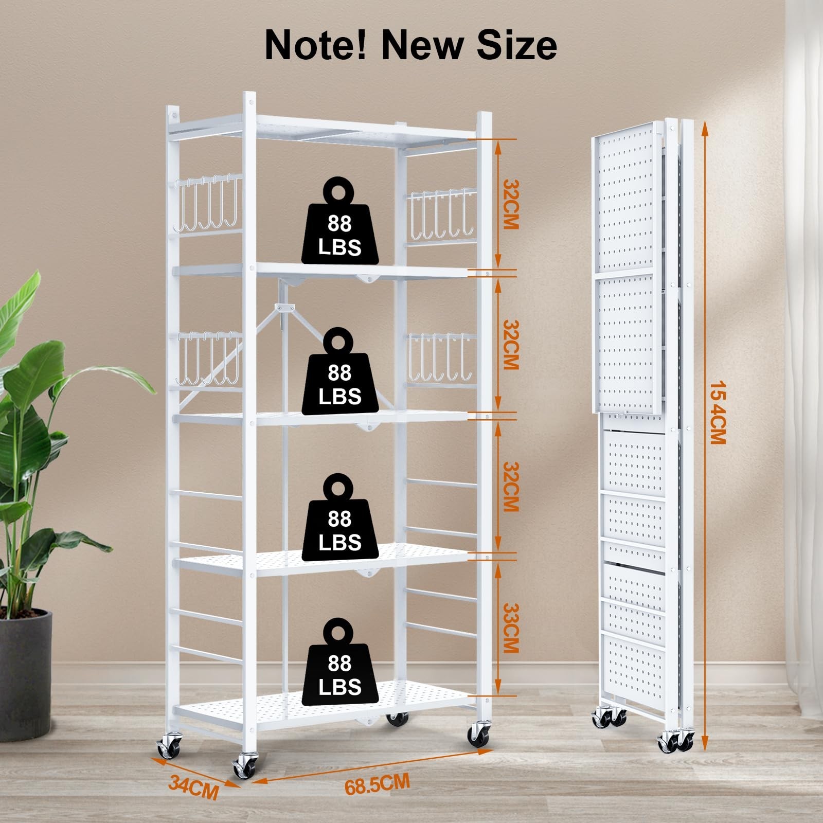 Himix Storage Shelves with 20 Hooks, 5-Tier Foldable Shelves for Storage, Col…