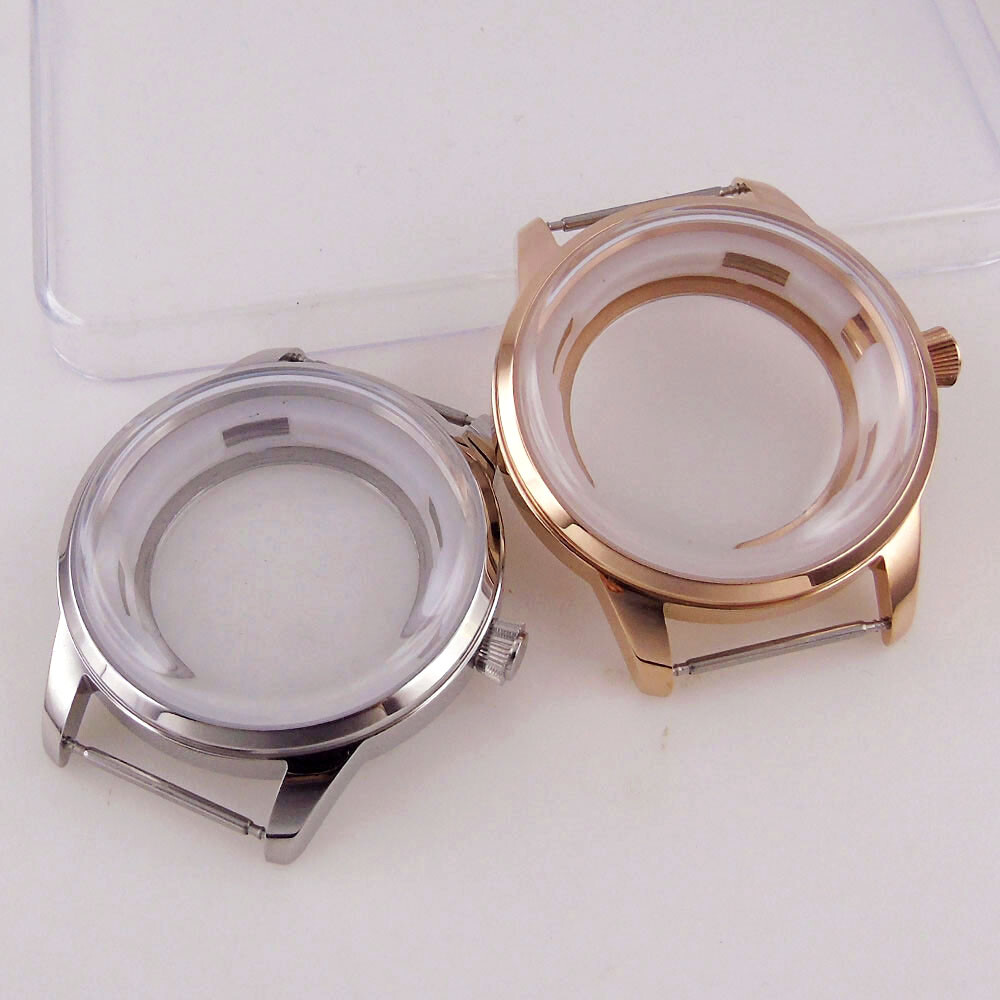 40mm Stainless Steel Bow glass Watch Case Fit NH38A Aviator Rose golden case