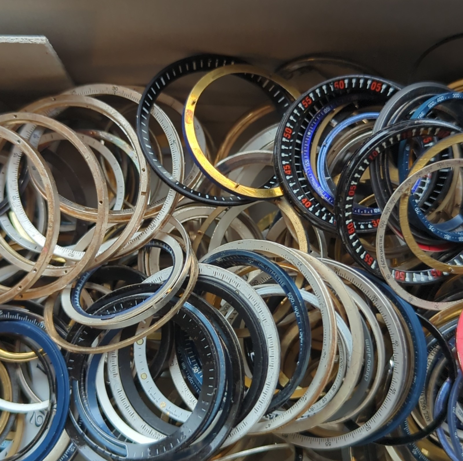Large Lot of VTG Watch Tachy, Crystal, Case & Dial Inserts Watch Parts