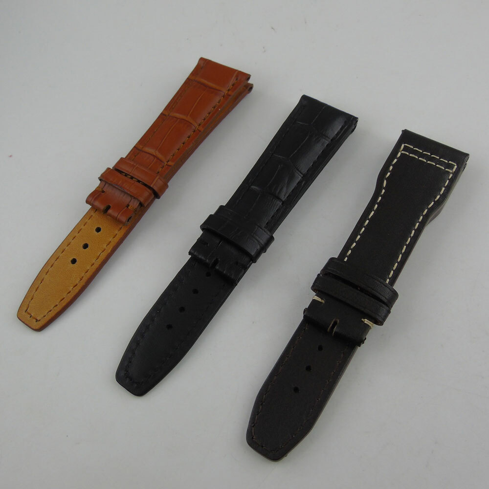 22mm Width Brown Black Leather Strap Watchband Wristwatch Accessory Replacement