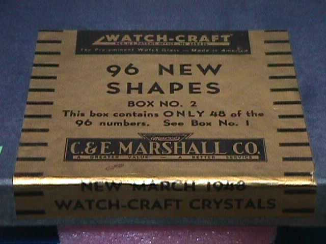 2 WATCH-CRAFT 1948 Boxes CRYSTALS Nos. 1 & 2 C.&E. MARSHALL CO. (boxes 6×2)