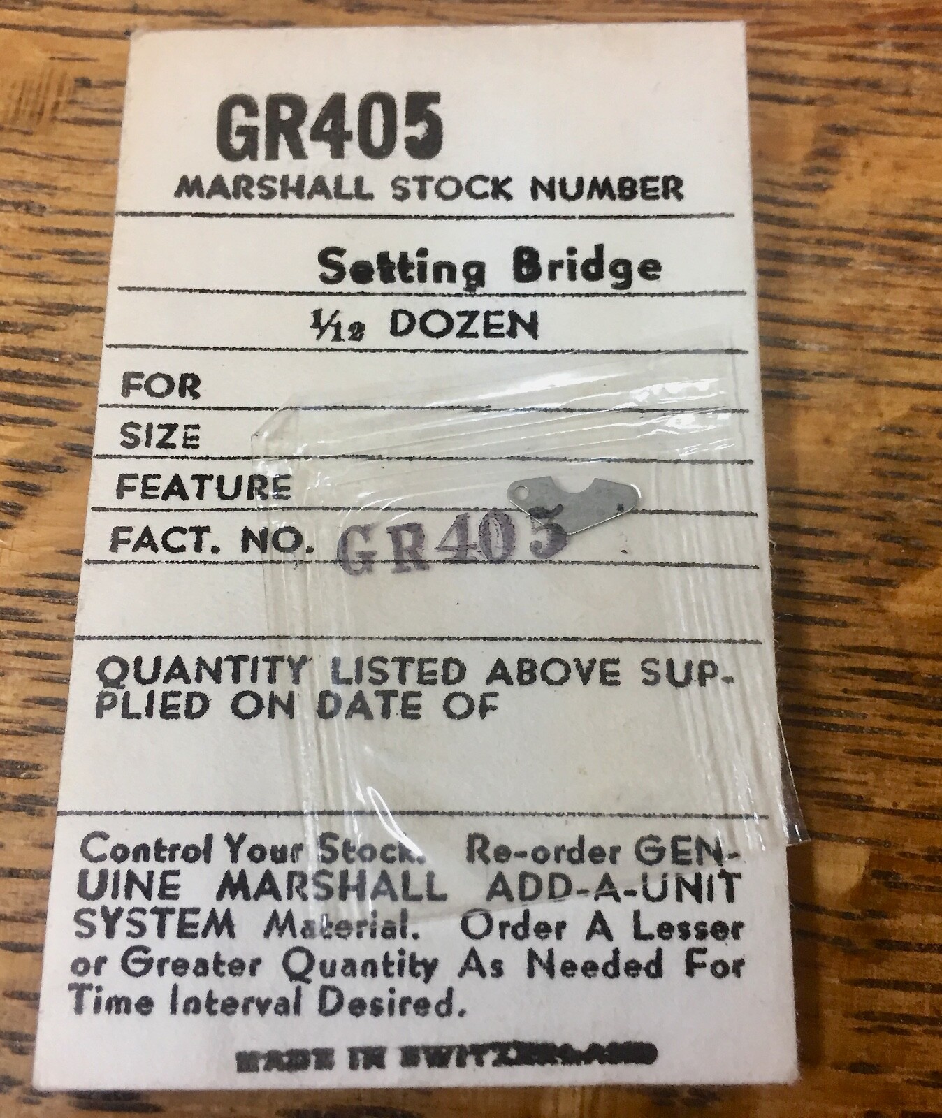 Gruen watch Setting Bridge part NOS for 405 caliber to 405SS 406 410 411 425