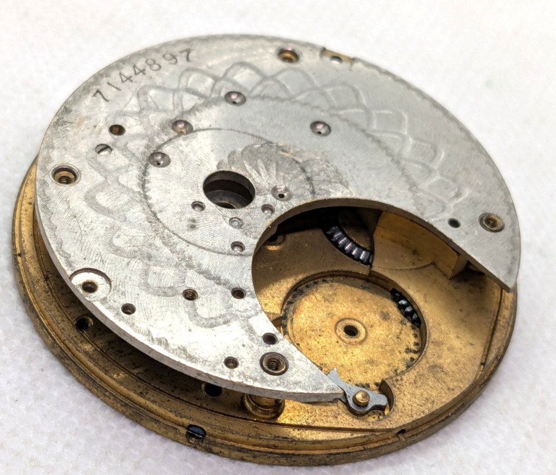 Vintage Pocket Watch Verge Fusee Movement Engraving Brass Components 43 mm
