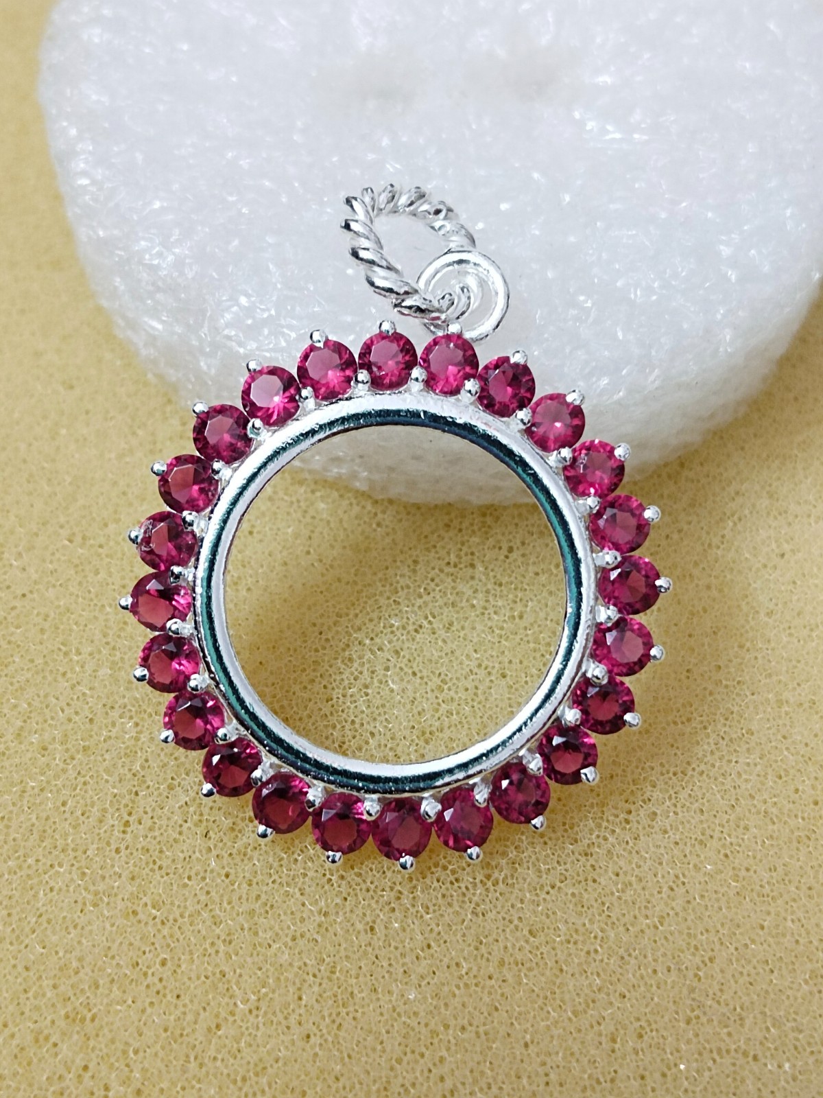 925 Sterling Silver Round Blank Bezel Pendant setting prong Cubic pink CZ Tools